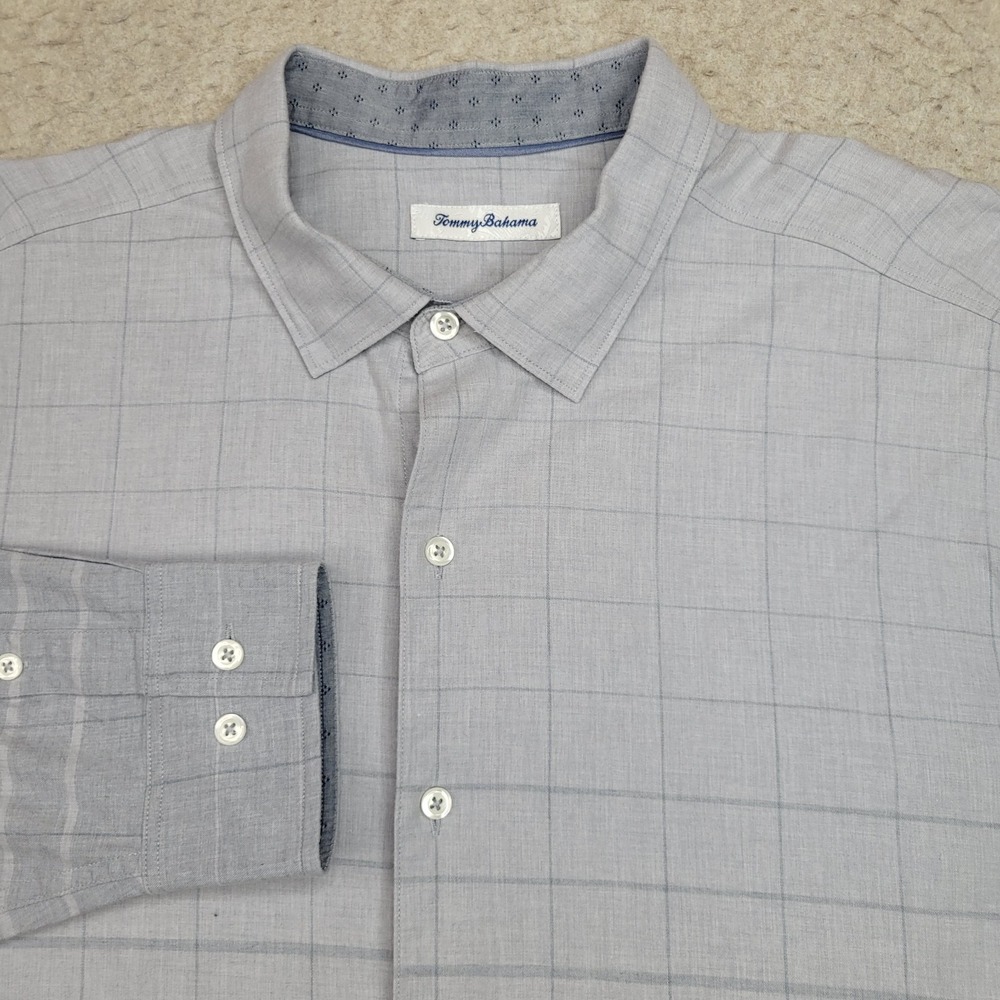 Tommy Bahama Shirt Mens XL Gray Plaid Long Sleeve Button Up‎ Lightweight Casual